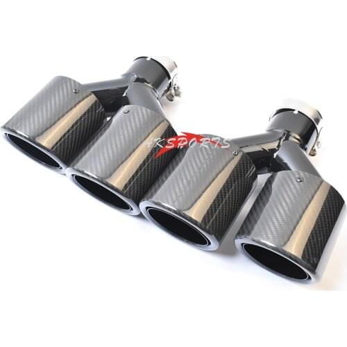2 PCS Left And Right Y Style Curly Carbon Fiber Exhaust Tip Twill Bright Black Color Exhaust Pipe Muffler For BME e90