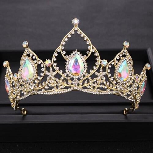 2019 New Baroque Gold Crystal Tiara Bride Queen Diadem Wedding Crown Headpiece Bridal Hair Accessories Headdress Hair Jewelry