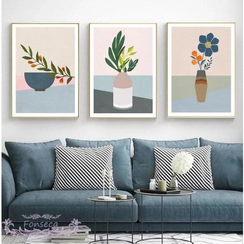 Abstract Nordic Potted Plants Poster Simple Morandi Color Canvas Painting Modern Decorative Pictures On The Wall for Living Room