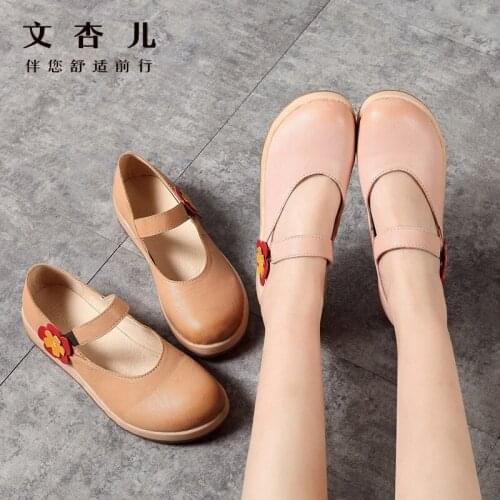 Womens Vulcanize Shoes Hook Loop Ankle strap Color stitching Women Real Leather flats Casual Female Driving Ballet Footwear