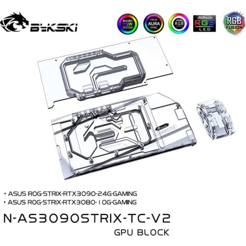 Bykski N-AS3090STRIX-TC-V2 GPU Water Cooling Block With Dual Active Cooling Backplane For ASUS RTX3080 3090 STRIX Gaming