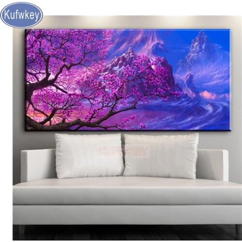 Kufwkey large 5d diy diamond painting sakura cross stitch full square round Diamond Embroidery mosaic Rhinestone painting decor
