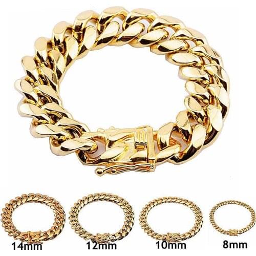 8/10/12/14/16/18mm 316L Stainless Steel Hip Hop Bracelets High Polish Miami Cuban Link Men Women Punk Curb Chain Butterfly Clasp