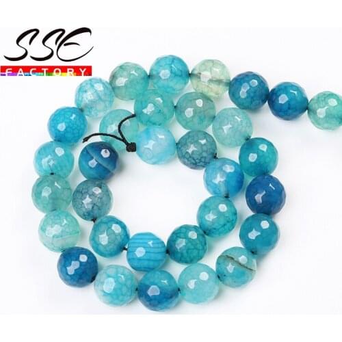 Natural Blue Dragon Vein Agates Round Loose Beads Faceted Stone Beads 8mm 10mm 15" For Jewelry Making Accessories DIY Bracelet
