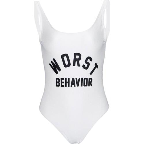 Women Girls WORST BEHAVIOR Slogan Swimwear Onepiece Monokini Bikini