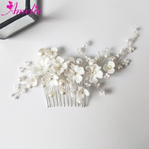 Cherry Blossom Design White Ceramic Flower Wedding Hair Accessories Jewelry Bridal Hair Comb For Women