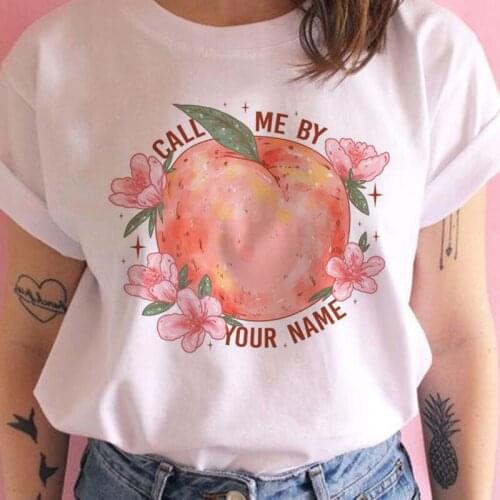 Korean T Shirts 90s Peach Print Aesthetic Grunge T-Shirt Women Harajuku Kawaii White Summer Casual Tshirts femme Tops Drop ship