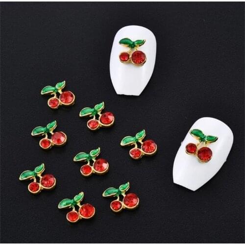 Korean Cute Cherry Nail Art Charm Jewelry Blingbling Diamond Bowknot Star For Tips Acrylic Gel Accessories Decoration
