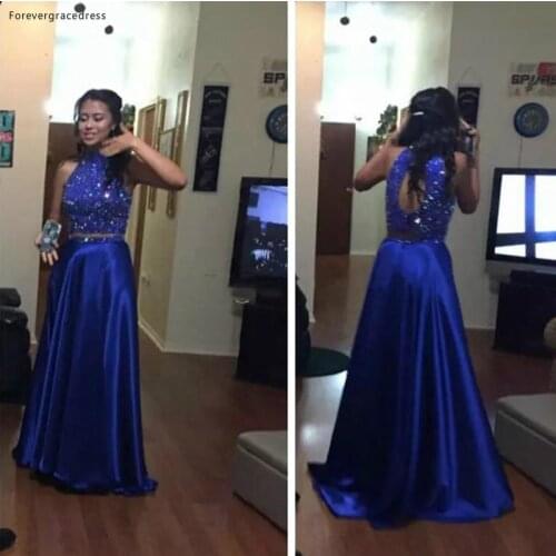 Royal Blue Satin Prom Dress New Arrival Sexy A Line Beading Sleeveless Backless Party Gown Custom Made Plus Size
