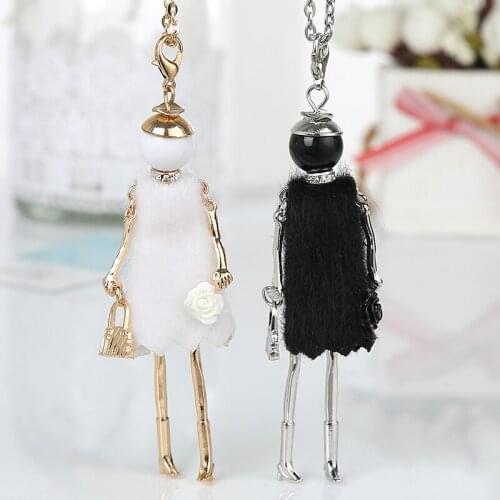 Statement Fur and Leather Doll Necklace Dress Handmade French Doll Pendant 2017 News Alloy Girl Women Flower Fashion Jewelry
