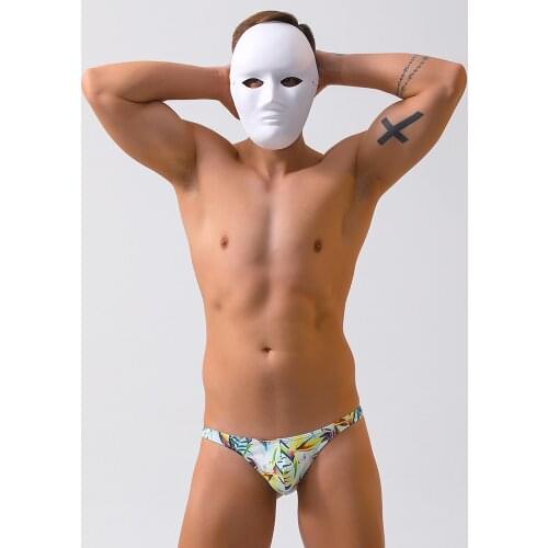 Flower Mens Sexy Swimsuit Low Waist Swimming Trunks Gay Thong Bathing Beach Briefs Surf Board Shorts Swimwear Suit