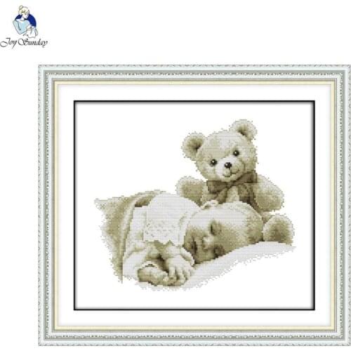 Joysunday Sleeping boy and doll Cross stitch kits DMC Needlework Embroidery Cross-Stitch set DIY Handwork Fabric 14CT and 11CT