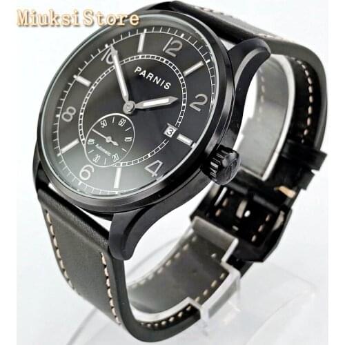 Parnis 41mm mens leisure business watches black PVD case Sea gull 1731 automatic movement date mens wrist watch