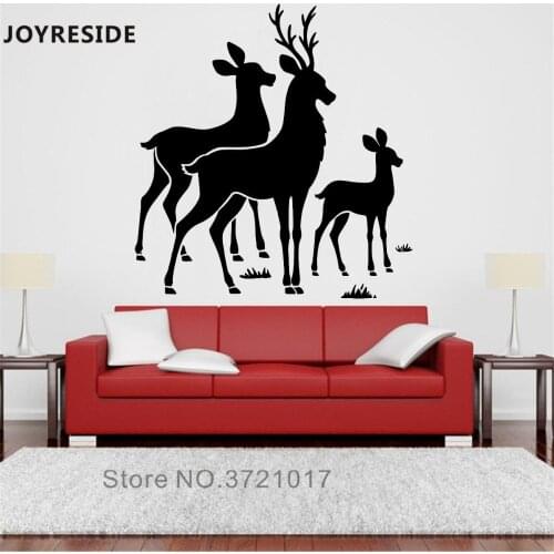 JOYRESIDE Family Wild Deer Wall Decal Wild Animals Wall Sticker Deer Vinyl Decor Home Art Livingroom Decor Interior Design A943