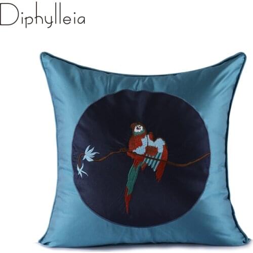 Diphylleia Mashup Style Cushion Cover American Chinese Modern Parrot Embroidery Square Pillowcase Hotel Lounge Saloon Decoration