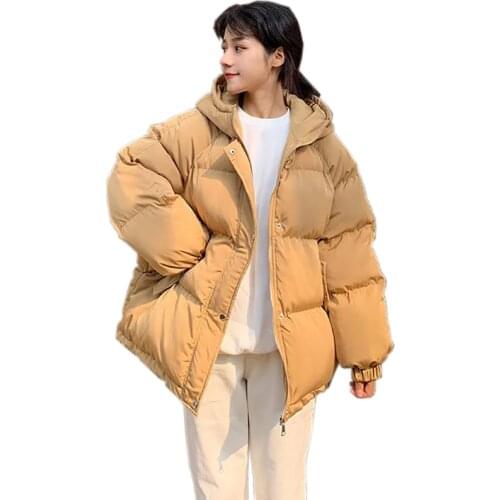 New 2021 Winter Jackets Casual Womens Parkas Long Sleeve Loose Padded Jackets Fashion Thick Coats Hooded Warm Parka Female