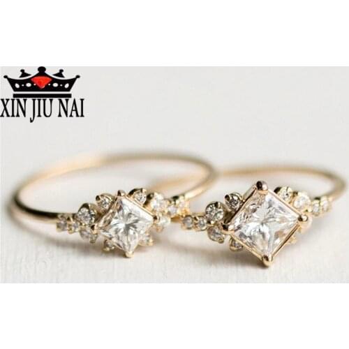 New high quality simple fashion geometric diamond 18K gold color elegant ladies diamond ring engagement women jewelry party gift