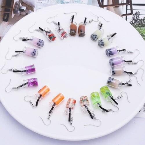 New Pearl Milk Tea Fruit Creative Personality Drop Earrings Japanese Korean Fun Ear Hook Small Earrings For Women Female