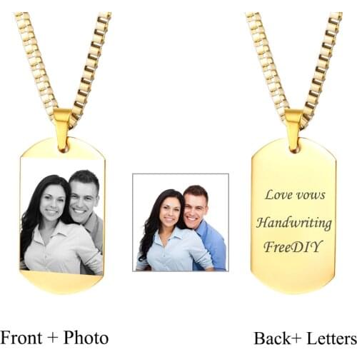3 Colors Stainless Steel Custom Engraved Necklace Army Tag Pendants Double Side DIY Personalized ID Memorial Photo Jewelry