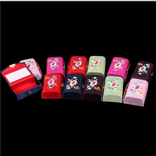 Portable Mirror Box Travel Jewelry Case Silk Brocade Gift Boxes Double Lipstick Tube Lip Balm Packaging Container Hold F20173454