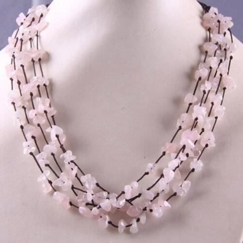 Rose Crystal Chip Stone Beads Necklace 19 Inch Jewelry F041