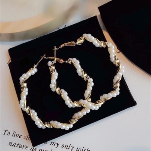 Pearl Hoop Earring Ear Ring Irregular Circle Earrings Fashion Temperament Beaded Hoop Earrings Fairy Ear Jewelry Wholesale
