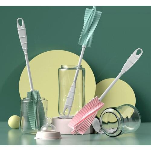 Bottle Brush Unique Design 360° Rotatable Cleaning Brush Silicone Bottle Brush Quick Dry Brush Head Baby Home Kitchen Supplies
