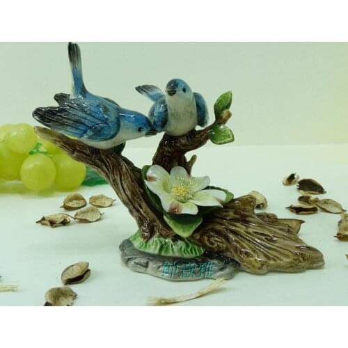Blue ceramic flower bird trees figurines home decor ceramic kawaii ornament crafts room decoration porcelain animal figurine