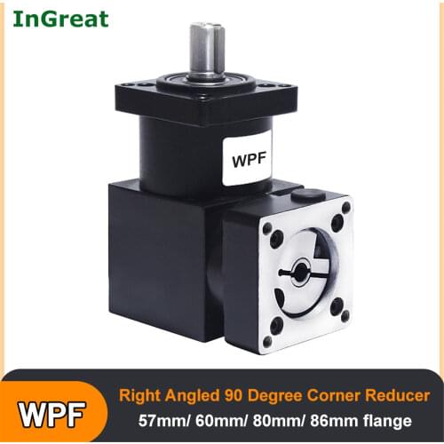 Right Angled 57,60,80,86mm 90Degree Angle Corner Reducer 3,5,8,10,16,20,36-216:1 Servo Stepper Planetary Gearbox 6.35,14,19Input