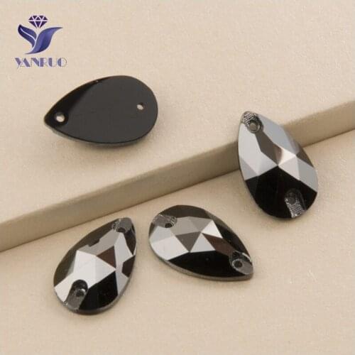 YANRUO 3230 All Sizes HEM Drop High Quality Strass Black Base Crystal Flatback Sew On Glass Stones