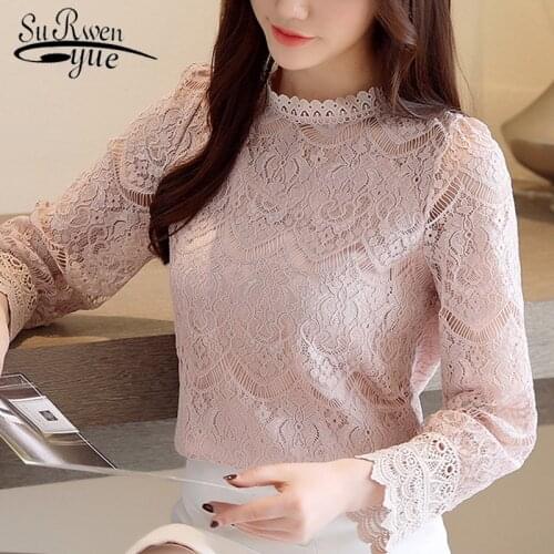 Blusas Femininas Elegante Blouse Women Tops Fashion Women Sexy Hollow Lace Blouse Shirt Flare Long Sleeve Women Shirts 2659 50