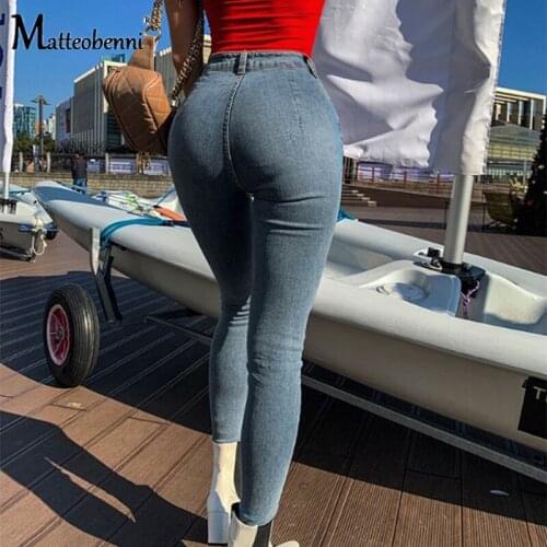 Womens Jeans High Waist Stretch Skinny Denim Pants 2021 Autumn Winter Blue Retro Washed Elastic Slim Pencil Trousers Streetwear