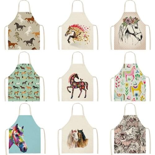 1Pcs Horse Kitchen Sleeveless Aprons for Women Cotton Linen Bibs Household Cleaning Pinafore Home Cooking Apron Chef Apron 68x55