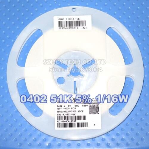10000pcs 0402 51K 5% 1/16W RJ0402-51K Chip Resistor