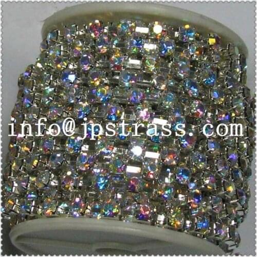 2mm cup chain rhinestones silver metal base ab crystal 10 yards per roll ;rhinestone good chains for bracelet