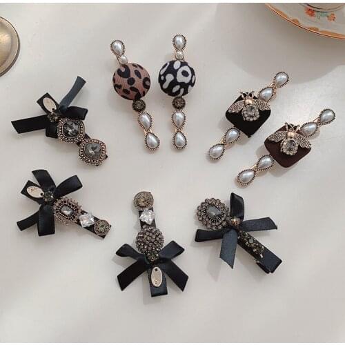 20 PCS/lot New Style Black Bow Pearl Hair Accessories Hairpin Elegant Daily Bow Imitation Pearl Headdress Hairpin Spring Clip