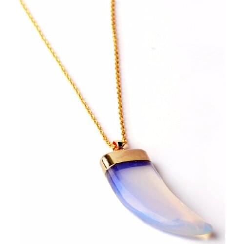 2017 fashion jewelry horn necklace opal green aventurine tiger eye pendant man and women gift