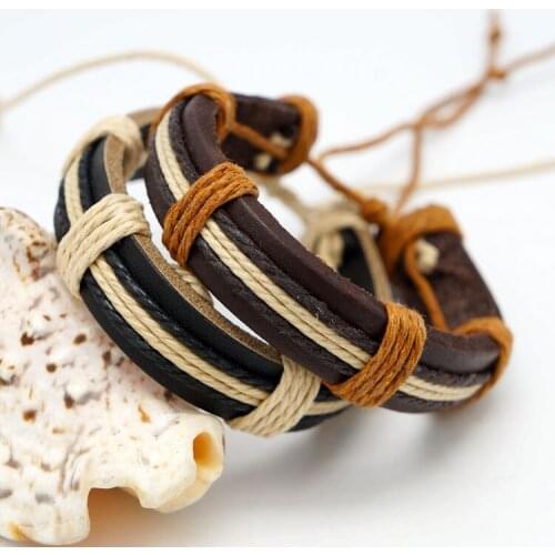 2018 Fashion European and American Vintage Bracelets Hand-knitted Color Line Wax Line Leather Bracelet