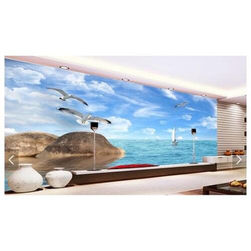 Customized 3d photo wallpaper 3d wall murals wallpaper Seaside beach strait stone seagull picture mural wall papers home decor