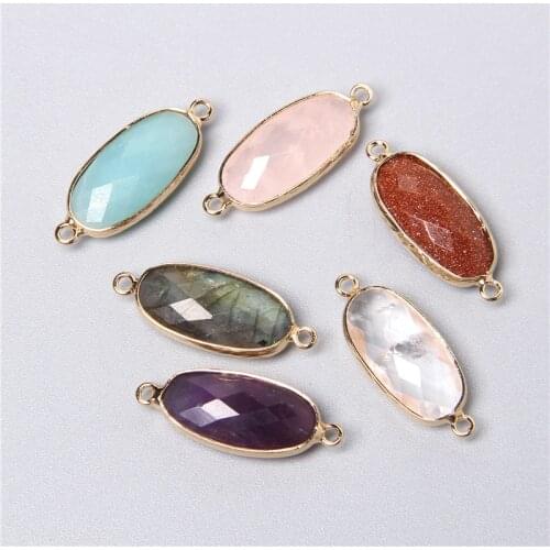 5pcs Natural 2 Hole Healing Crystal Stone Amethys Labradorite Quartz Connector Pendant Charm for Jewelry Making Necklace Earring