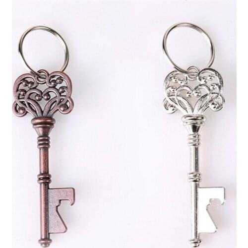 50 pcs Wedding Favors Party Back Gifts Antique Copper Skeleton Key chain Beer Bottle opener