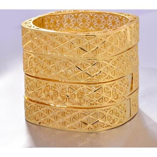 Annayoyo Ethiopian 4Pcs/lot Africa Gold Color Bangles for Women Dubai Bride Bracelet African Wedding Jewelry Middle East Items