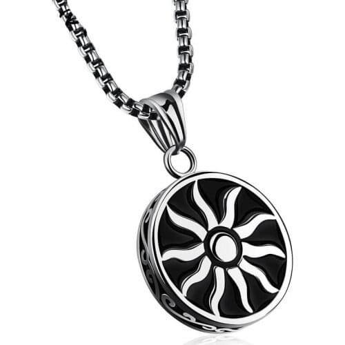 Fashion Men Nekclace Sun Round Pendant Totem 22Inch Link Chain Stainless Steel Necklace For Males Punk Mens Jewelry