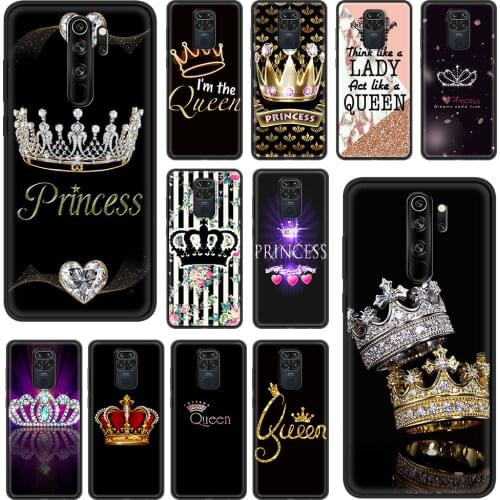 Diamond Crown Printing Case For Xiaomi Redmi Note 9S 9 8 10 Pro 7 8T 9A 9C 8A 7A 6 6A Black Soft Phone Cover 9T K40 Funda Coque