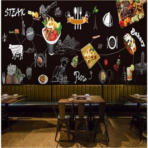 Photo wallpaper Industrial style Western steak food chalk graffiti mural Korean beef meal bar fast food restaurant wallpaper