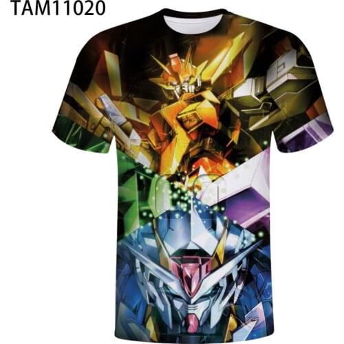 Japan Anime Mobile Suit Gundam Summer New mens 3D Print Short Sleeve T-shirt Flower Youth Street Trend childrens Fashion Top