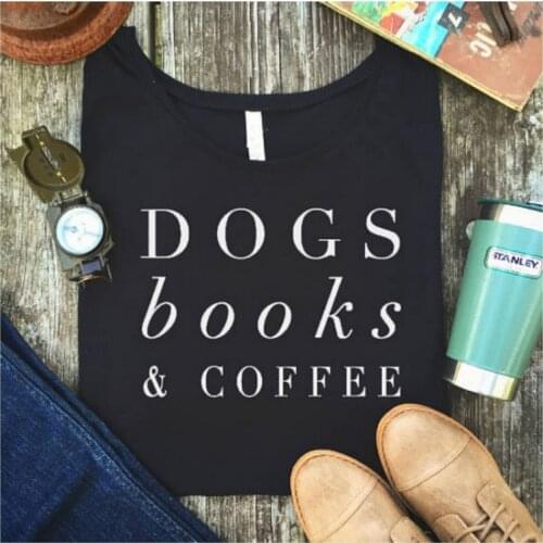 Skuggnas Dogs books coffee tshirt tumblr quote t-shirt women fashion clothing graphic tees short sleeve funny t shirt drop ship