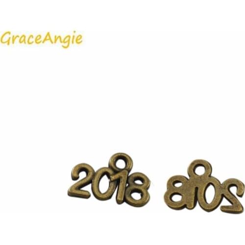 GraceAngie 100pcs/pack 2018 Number Shape Children Graduation Necklace Antique Bronze Bracelet Charms Pendant Women DIY Jewelry