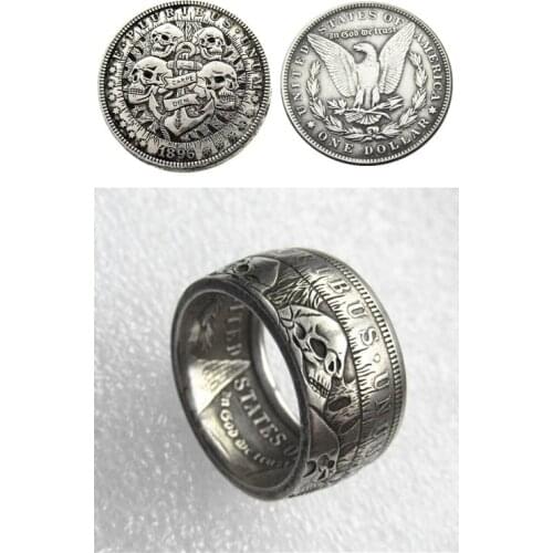 Hobo 1896 Morgan Silver Dollar Coin Ring Silver Plated Handmade In Sizes 8-16