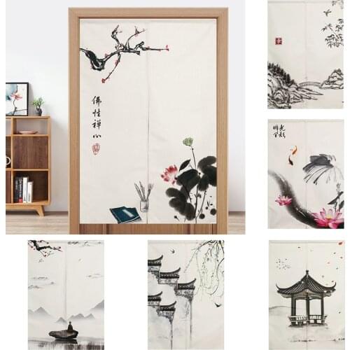 Chinese Style Cloth Curtain Door Curtain Bedroom Kitchen Partition Curtain Toilet Half Curtain Without Punching Home Decoration